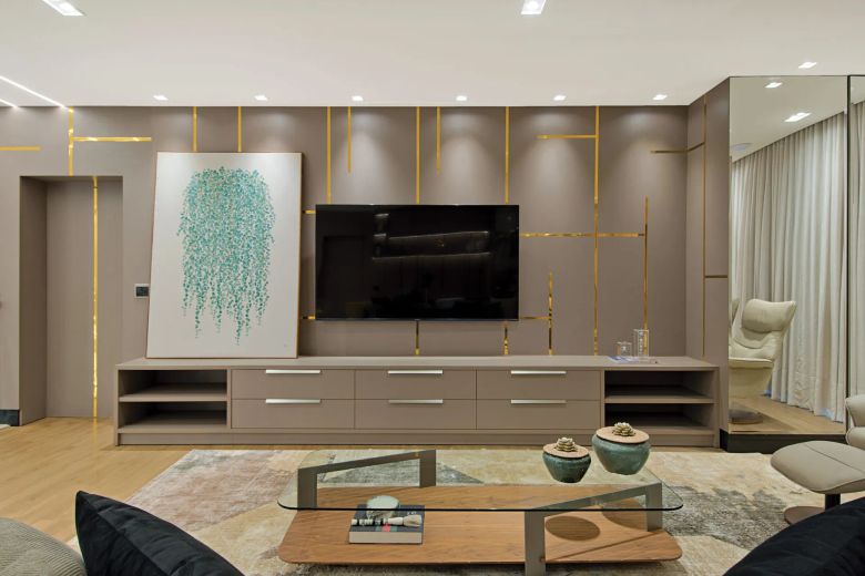 Sala de estar integrada de residência de alto padrão, arquitetura de interiores em Maracaju MS